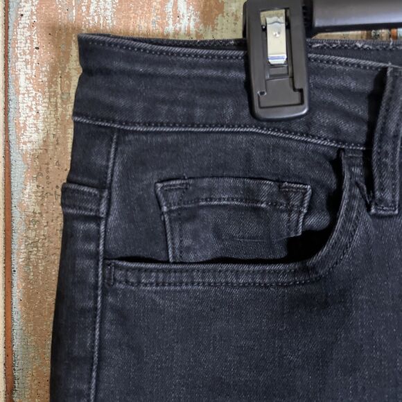 Flying Monkey Black Jeans Women's 32 Chew Hem Button Fly Stretch High Rise - Picture 3 of 12